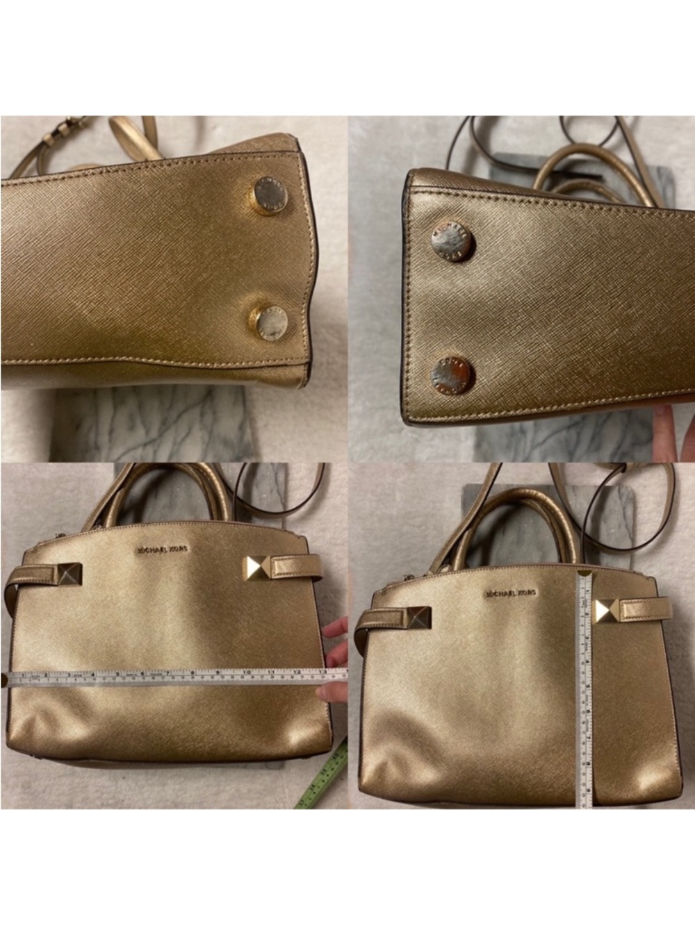 Michael Kors Karla East West Satchel Handbag Metallic Gold Crossbody - Picture 13 of 15